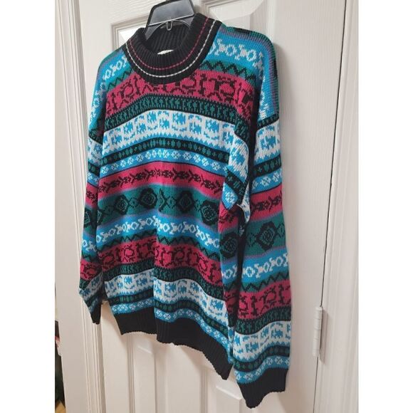 Bright Print Knit Sweater L Unisex - Picture 5 of 8